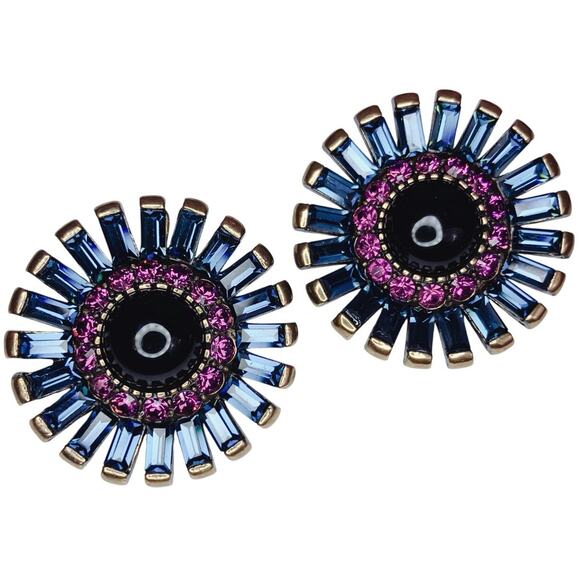 VTG Signed Heidi Daus Onyx Rhinestone Gold Tone Art Deco Revival Clip Earrings - Picture 1 of 10